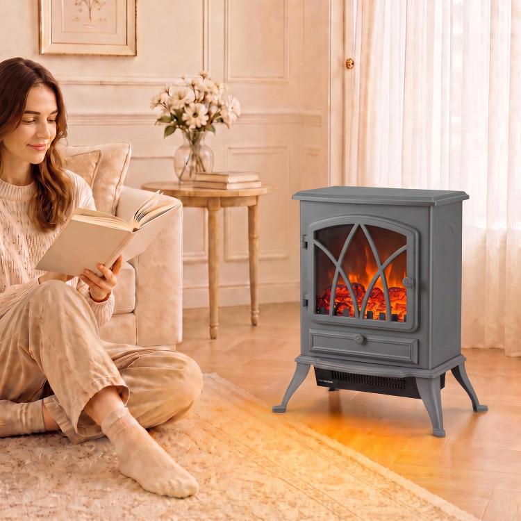 1kW-2kW Vintage Electric Fireplace Heater - Grey