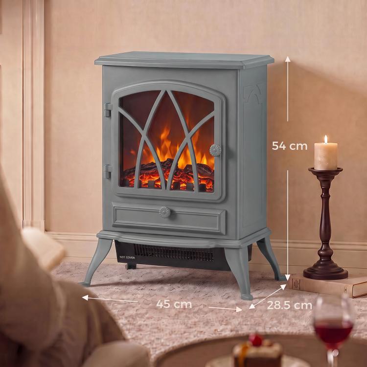 1kW-2kW Vintage Electric Fireplace Heater - Grey