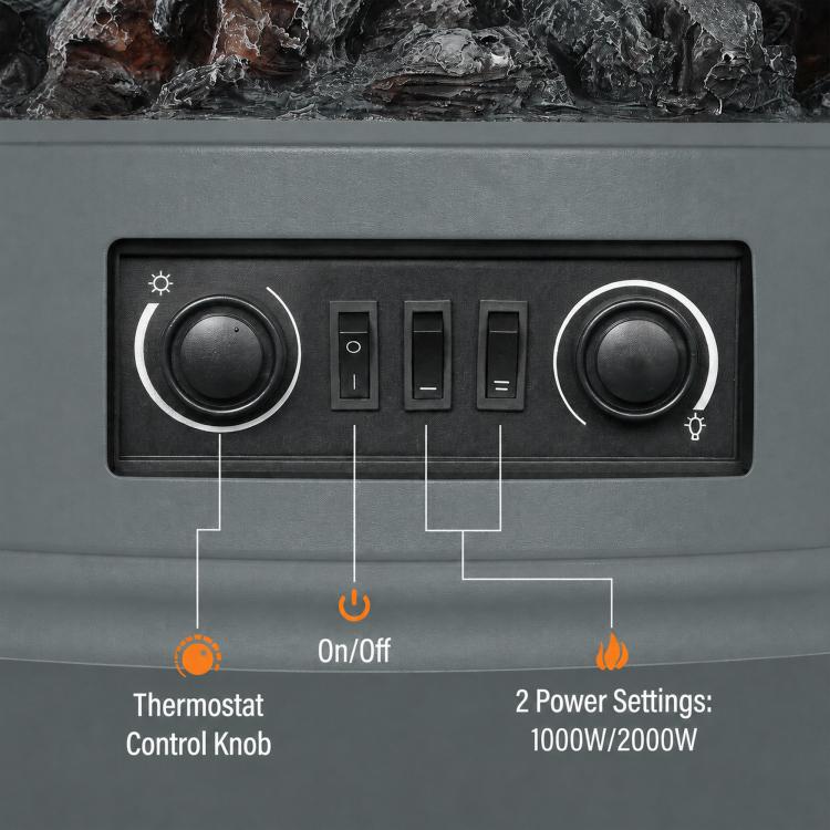 1kW-2kW Vintage Electric Fireplace Heater - Grey