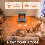 1kW-2kW Vintage Electric Fireplace Heater - Grey