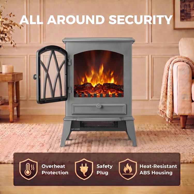 1kW-2kW Vintage Electric Fireplace Heater - Grey