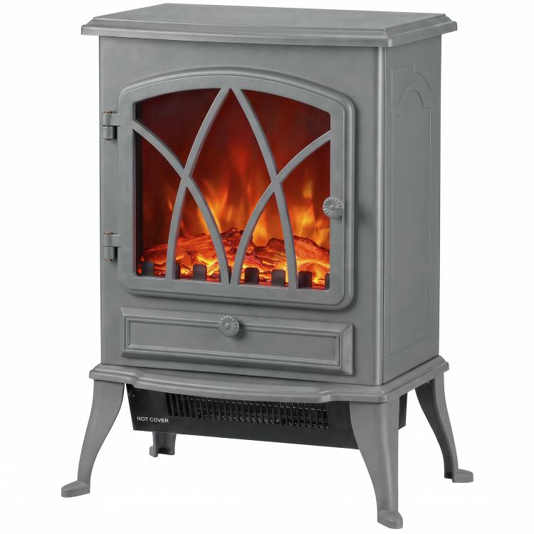 1kW-2kW Vintage Electric Fireplace Heater - Grey