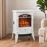 Freestanding Portable Fireplace, Electric Fireplace Stove Heater with 3D Flame Effect and Adjustable Thermostat, White