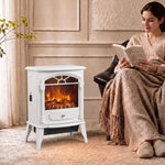 Freestanding Portable Fireplace, Electric Fireplace Stove Heater with 3D Flame Effect and Adjustable Thermostat, White