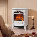 Freestanding Portable Fireplace, Electric Fireplace Stove Heater with 3D Flame Effect and Adjustable Thermostat, White
