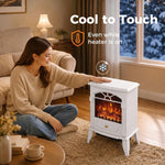 Freestanding Portable Fireplace, Electric Fireplace Stove Heater with 3D Flame Effect and Adjustable Thermostat, White