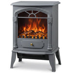 Freestanding Portable Fireplace, Electric Fireplace Stove Heater with 3D Flame Effect and Adjustable Thermostat, Grey
