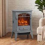 Freestanding Portable Fireplace, Electric Fireplace Stove Heater with 3D Flame Effect and Adjustable Thermostat, Grey