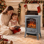 Freestanding Portable Fireplace, Electric Fireplace Stove Heater with 3D Flame Effect and Adjustable Thermostat, Grey