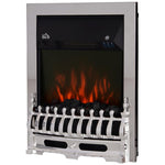 Contemporary Electric Fireplace Coal Burning Flame Effect Inset Fire Place Space Heater Glass View LED Lighting with Remote Control, 1000W/2000W, Silver