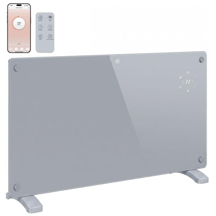 1500W Smart Panel Heater Wall Mounted & Freestanding, Electric Heater with Weekly Timer, Open Window & Anti-Frost, Grey