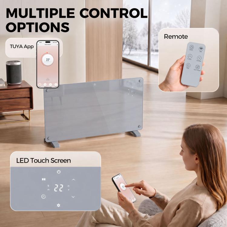 1500W Smart Panel Heater Wall Mounted & Freestanding, Electric Heater with Weekly Timer, Open Window & Anti-Frost, Grey