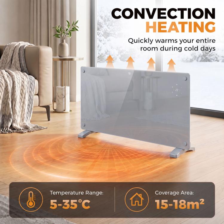 1500W Smart Panel Heater Wall Mounted & Freestanding, Electric Heater with Weekly Timer, Open Window & Anti-Frost, Grey
