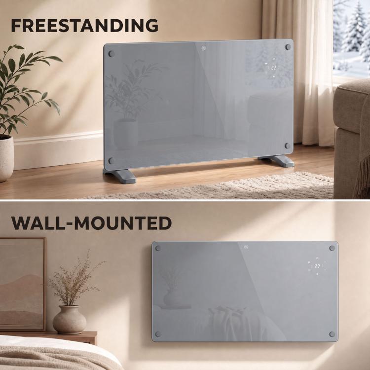 1500W Smart Panel Heater Wall Mounted & Freestanding, Electric Heater with Weekly Timer, Open Window & Anti-Frost, Grey