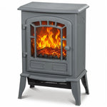 Electric Fireplace Stove, 1000W/2000W, Freestanding Electric Fire with LED Flame Effect, Adjustable Thermostat, Grey