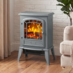 Electric Fireplace Stove, 1000W/2000W, Freestanding Electric Fire with LED Flame Effect, Adjustable Thermostat, Grey