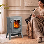 Electric Fireplace Stove, 1000W/2000W, Freestanding Electric Fire with LED Flame Effect, Adjustable Thermostat, Grey