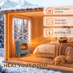 Electric Fireplace Stove, 1000W/2000W, Freestanding Electric Fire with LED Flame Effect, Adjustable Thermostat, Grey