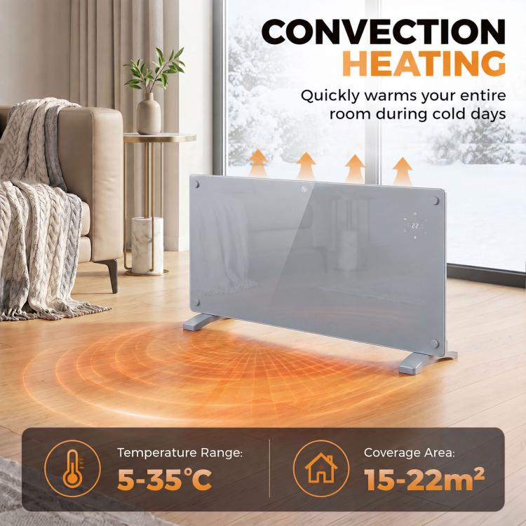 2000W Smart Panel Heater Wall Mounted & Freestanding, Electric Heater with Weekly Timer, Open Window & Anti-Frost, Grey