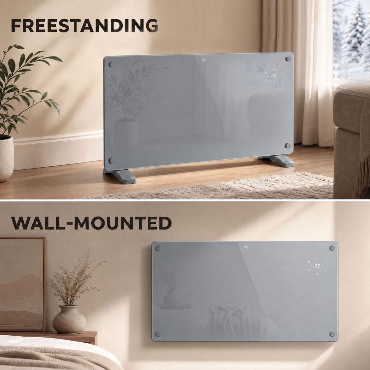 2000W Smart Panel Heater Wall Mounted & Freestanding, Electric Heater with Weekly Timer, Open Window & Anti-Frost, Grey