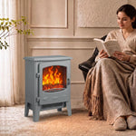 Electric Fireplace, Freestanding Electric Fire with Realistic Flame Effect, Log Burner, 1000W/ 2000W, Grey