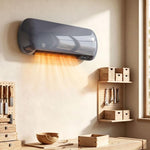 2000W Ceramic Electric Heater with Fan, Adjustable Thermostat, Wall Mounted - Grey
