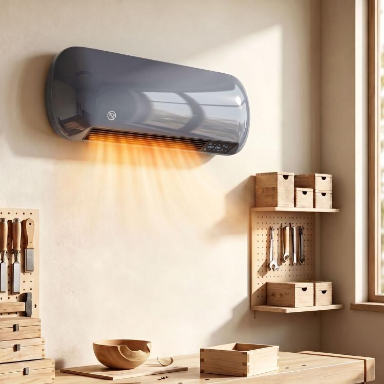 2000W Ceramic Electric Heater with Fan, Adjustable Thermostat, Wall Mounted - Grey