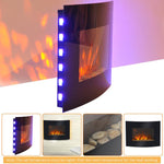 Led Wall Mounted Fireplace Curved Glass Electric Fire Place Fire Place 7 Colour Side Lights Slimline, 900/1800W, 65cm x 52cm