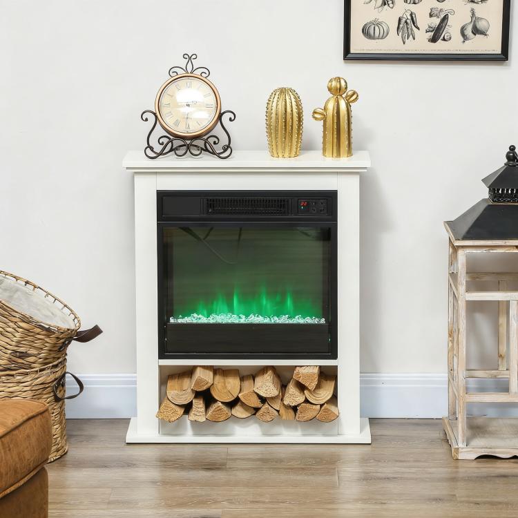 1800W Adjustable Faux Flame Electric Fireplace - White