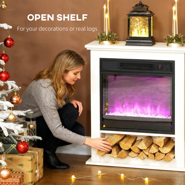 1800W Adjustable Faux Flame Electric Fireplace - White