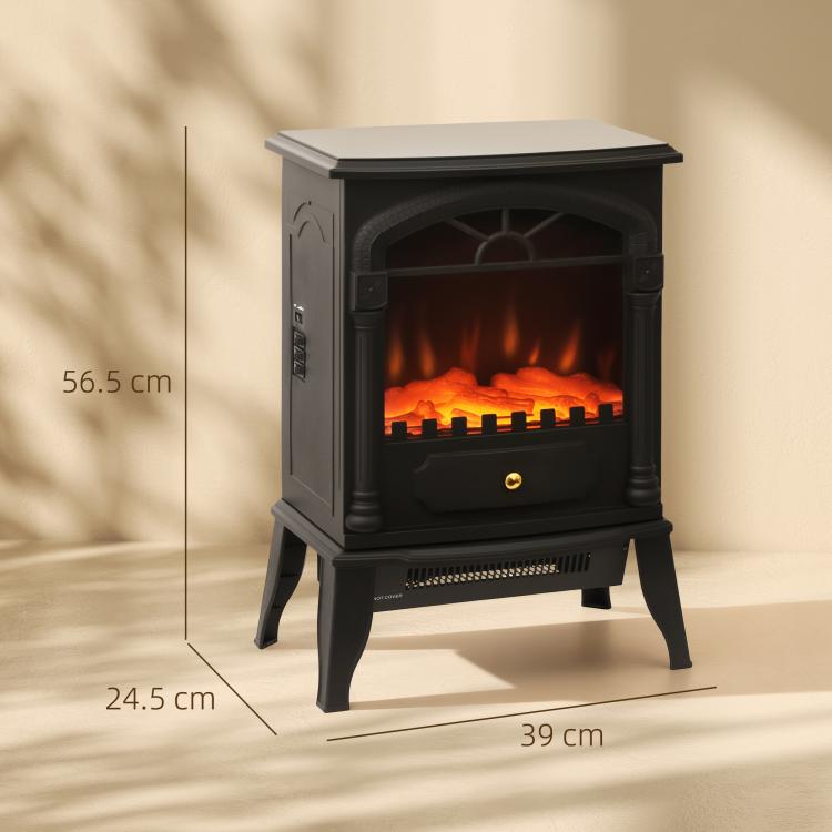 Electric Fireplace Stove Heater with 3D Flame Effect, 2000W/1000W, Freestanding Portable Fireplace with Adjustable Thermostat, 2 Heat Settings for Living Room, Black