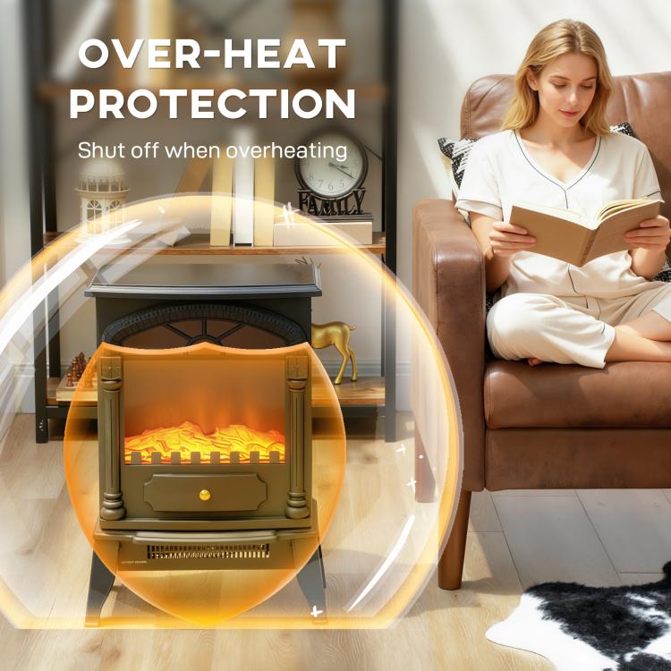 Electric Fireplace Stove Heater with 3D Flame Effect, 2000W/1000W, Freestanding Portable Fireplace with Adjustable Thermostat, 2 Heat Settings for Living Room, Black
