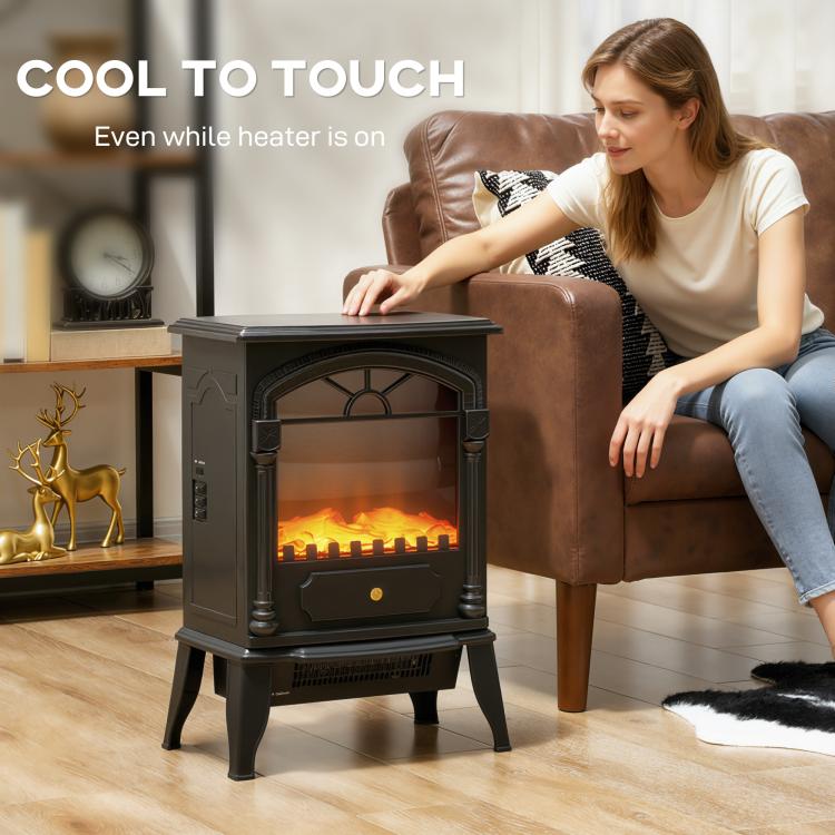 Electric Fireplace Stove Heater with 3D Flame Effect, 2000W/1000W, Freestanding Portable Fireplace with Adjustable Thermostat, 2 Heat Settings for Living Room, Black