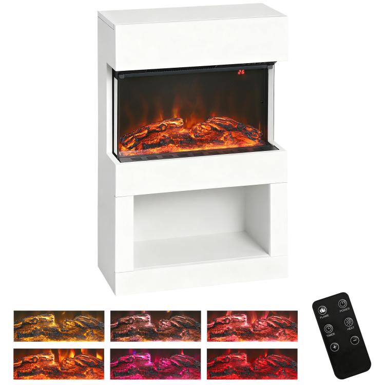 19 inch Electric Fireplace with Surround, 3D Flame Effect, 6 Colours & 3 Brightness Levels, 1000W/2000W White Electric Fire and Mantel Reach up to 30㎡ Space with Remote & Timer, 3 Sided View