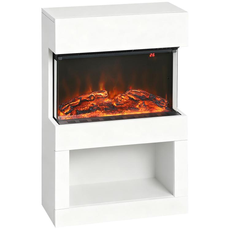 19 inch Electric Fireplace with Surround, 3D Flame Effect, 6 Colours & 3 Brightness Levels, 1000W/2000W White Electric Fire and Mantel Reach up to 30㎡ Space with Remote & Timer, 3 Sided View