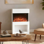 19 inch Electric Fireplace with Surround, 3D Flame Effect, 6 Colours & 3 Brightness Levels, 1000W/2000W White Electric Fire and Mantel Reach up to 30㎡ Space with Remote & Timer, 3 Sided View