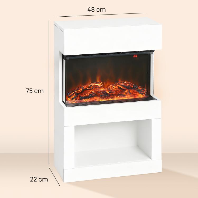 19 inch Electric Fireplace with Surround, 3D Flame Effect, 6 Colours & 3 Brightness Levels, 1000W/2000W White Electric Fire and Mantel Reach up to 30㎡ Space with Remote & Timer, 3 Sided View