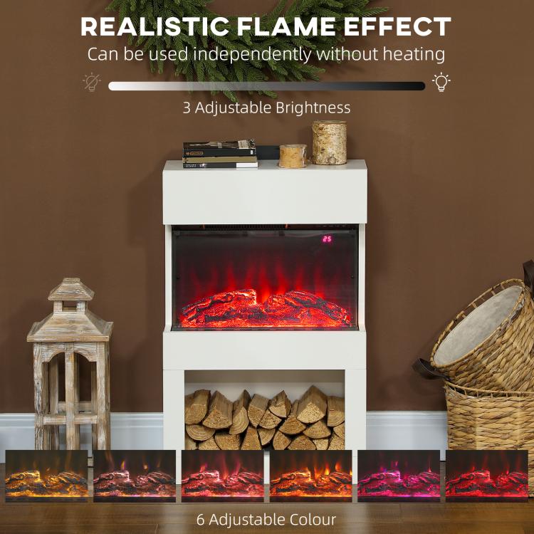 19 inch Electric Fireplace with Surround, 3D Flame Effect, 6 Colours & 3 Brightness Levels, 1000W/2000W White Electric Fire and Mantel Reach up to 30㎡ Space with Remote & Timer, 3 Sided View