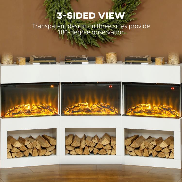19 inch Electric Fireplace with Surround, 3D Flame Effect, 6 Colours & 3 Brightness Levels, 1000W/2000W White Electric Fire and Mantel Reach up to 30㎡ Space with Remote & Timer, 3 Sided View