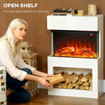 19 inch Electric Fireplace with Surround, 3D Flame Effect, 6 Colours & 3 Brightness Levels, 1000W/2000W White Electric Fire and Mantel Reach up to 30㎡ Space with Remote & Timer, 3 Sided View