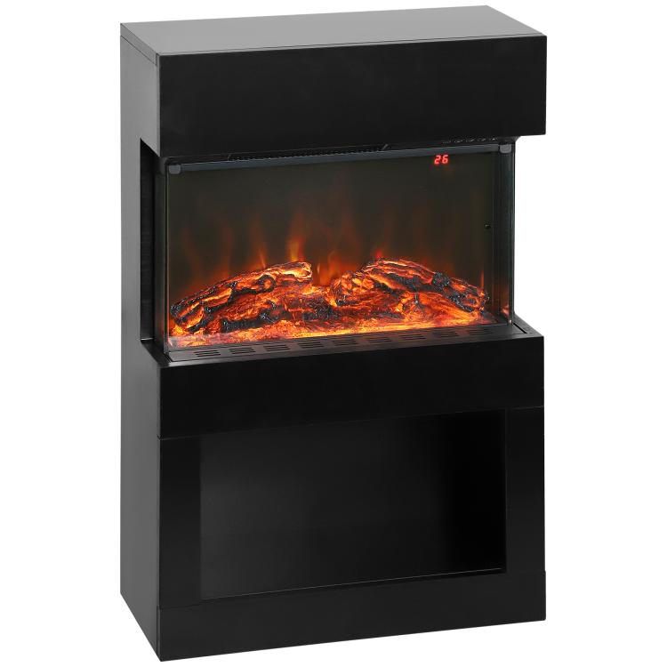 19 inch Electric Fireplace with Surround, 3D Flame Effect, 6 Colours & 3 Brightness Levels, 1000W/2000W Black Electric Fire and Mantel Reach up to 30㎡ Space with Remote & Timer, 3 Sided View
