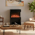 19 inch Electric Fireplace with Surround, 3D Flame Effect, 6 Colours & 3 Brightness Levels, 1000W/2000W Black Electric Fire and Mantel Reach up to 30㎡ Space with Remote & Timer, 3 Sided View