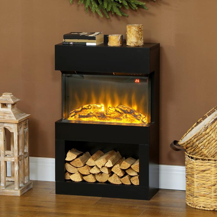 19 inch Electric Fireplace with Surround, 3D Flame Effect, 6 Colours & 3 Brightness Levels, 1000W/2000W Black Electric Fire and Mantel Reach up to 30㎡ Space with Remote & Timer, 3 Sided View