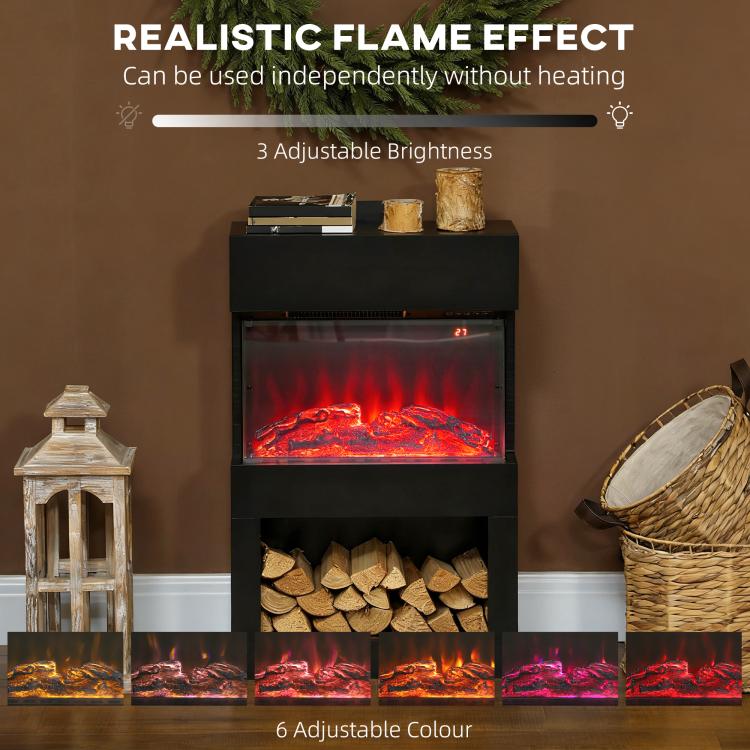 19 inch Electric Fireplace with Surround, 3D Flame Effect, 6 Colours & 3 Brightness Levels, 1000W/2000W Black Electric Fire and Mantel Reach up to 30㎡ Space with Remote & Timer, 3 Sided View
