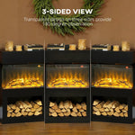 19 inch Electric Fireplace with Surround, 3D Flame Effect, 6 Colours & 3 Brightness Levels, 1000W/2000W Black Electric Fire and Mantel Reach up to 30㎡ Space with Remote & Timer, 3 Sided View