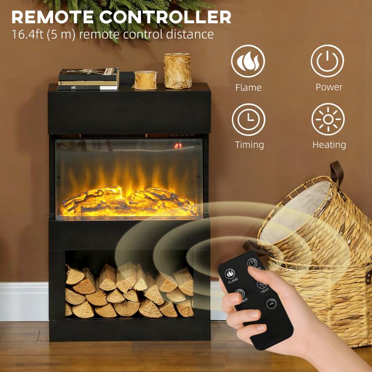 19 inch Electric Fireplace with Surround, 3D Flame Effect, 6 Colours & 3 Brightness Levels, 1000W/2000W Black Electric Fire and Mantel Reach up to 30㎡ Space with Remote & Timer, 3 Sided View