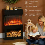 19 inch Electric Fireplace with Surround, 3D Flame Effect, 6 Colours & 3 Brightness Levels, 1000W/2000W Black Electric Fire and Mantel Reach up to 30㎡ Space with Remote & Timer, 3 Sided View
