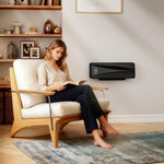 2000W Ceramic Electric Heater with Fan, Adjustable Thermostat, Wall Mounted - Black