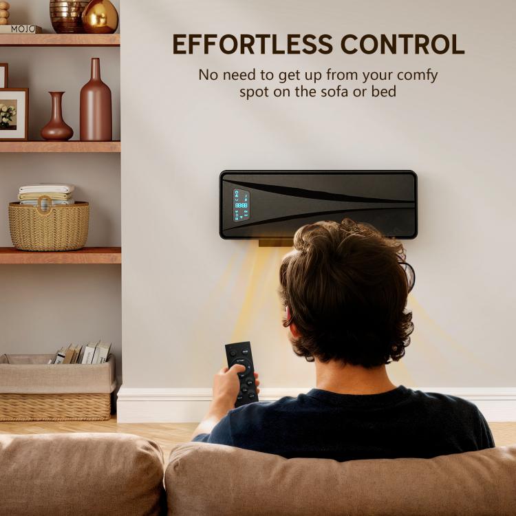2000W Ceramic Electric Heater with Fan, Adjustable Thermostat, Wall Mounted - Black