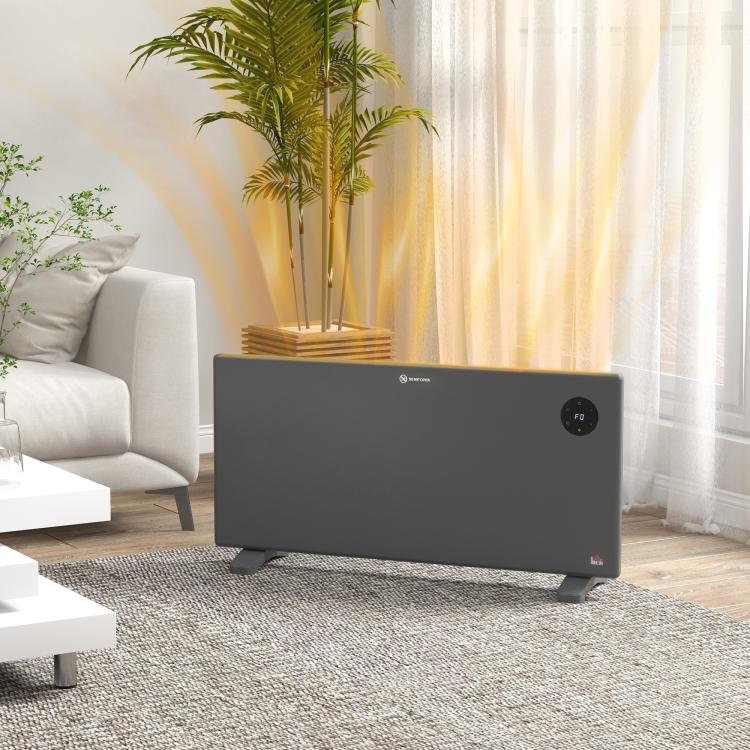2000W Electric Convector Heater, Freestanding or Wall Mounted, Space Heater with Adjustable Thermostat, Timer, Grey